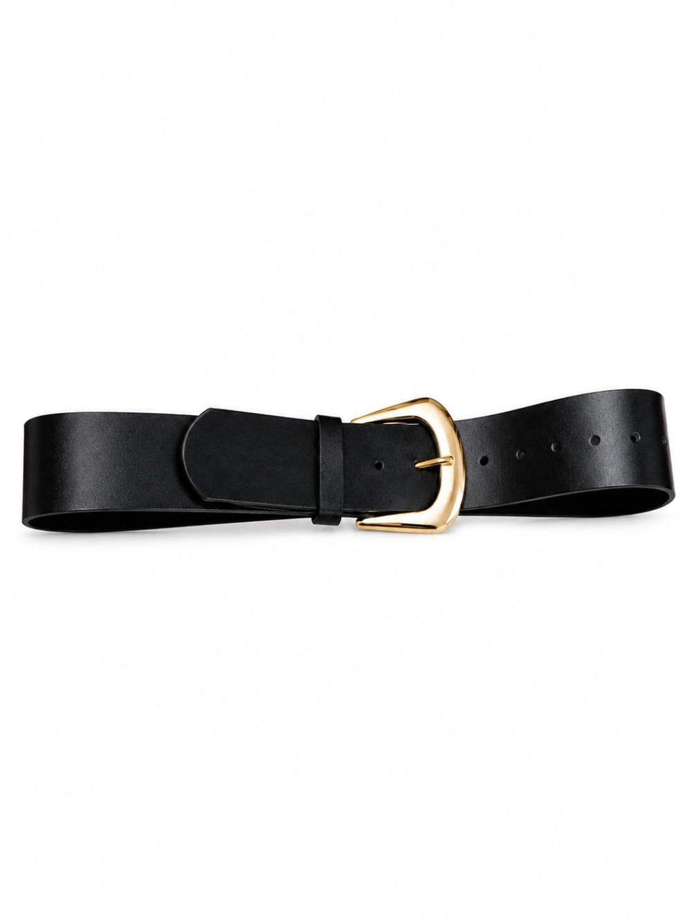 Y2K Vintage Genuine Leather Black Belt Gold Tone Buckle Classic Minimalist 31"